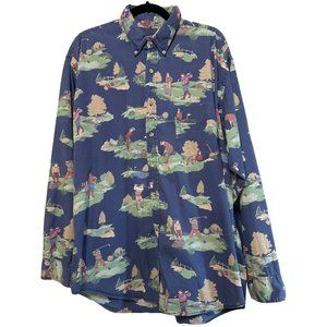 Roundtree & Yorke Casual Button-Down Shirt Golf Theme 100% Cotton Men's Size L